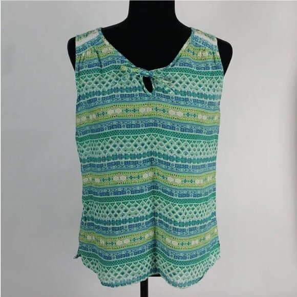 Kuhl Flora Sleeveless Tank Blouse Silk Blend Women's XL Blue Green Boho Resort - Picture 1 of 12